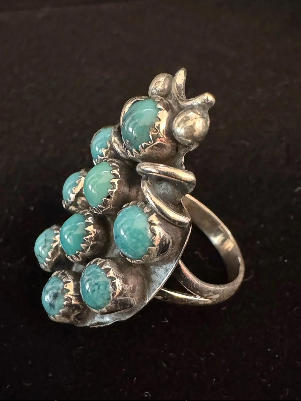Turquoise Cluster Statement Ring - Blue-Green Gemstones sterling silver